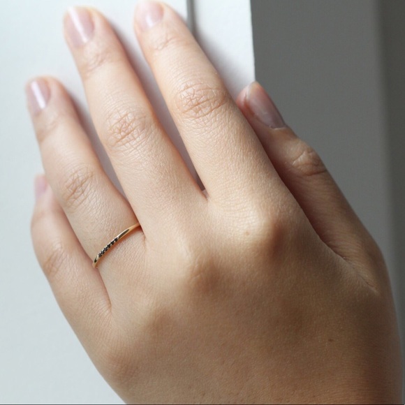 Thin Gold Micro Pave Black Onyx Ring - Picture 3 of 6